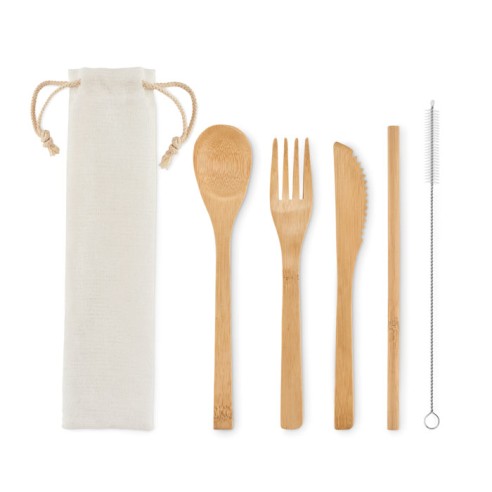 Bamboo cutlery with straw SETSTRAW