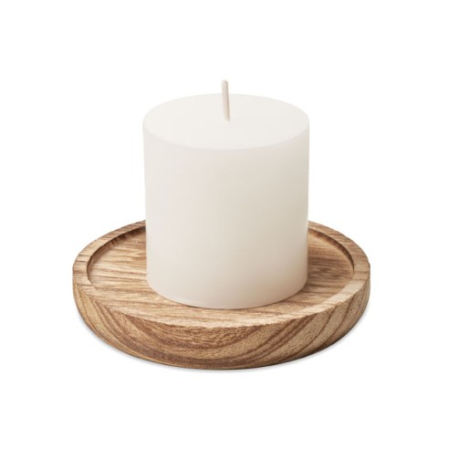 Candle on round wooden base PENTAS