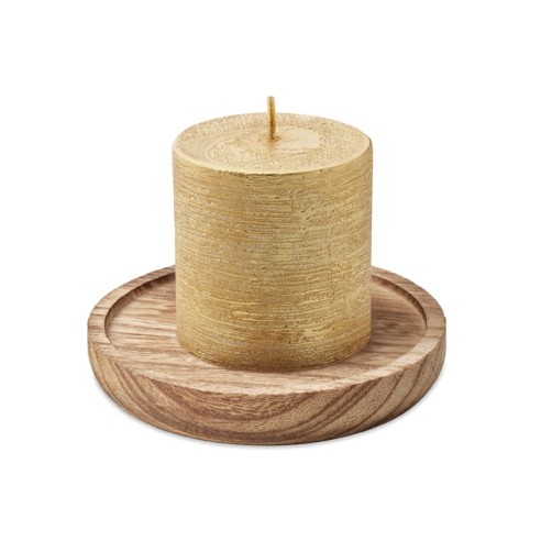 Candle on round wooden base PENTAS