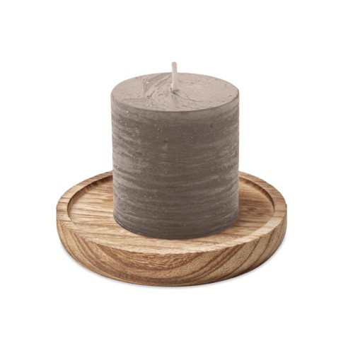 Candle on round wooden base PENTAS