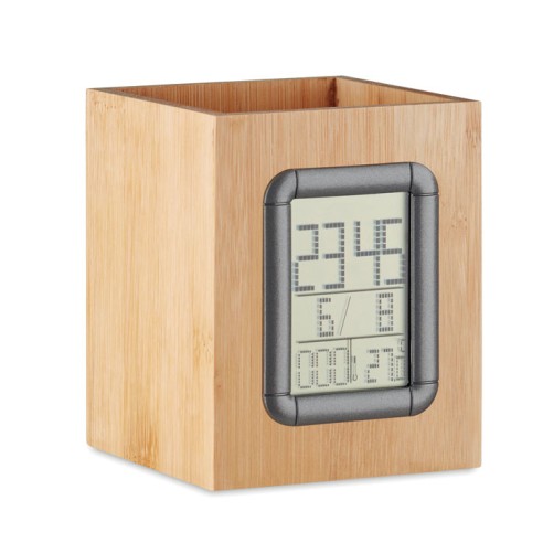 Bamboo pen holder and LCD clock MANILA