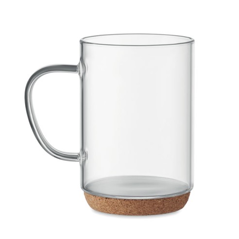 Glass mug 400ml with cork base LISBO