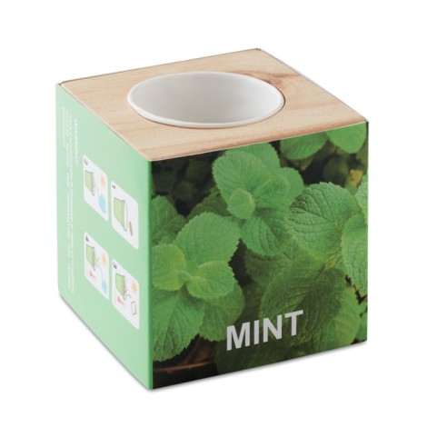 Herb pot wood "MINT" MENTA